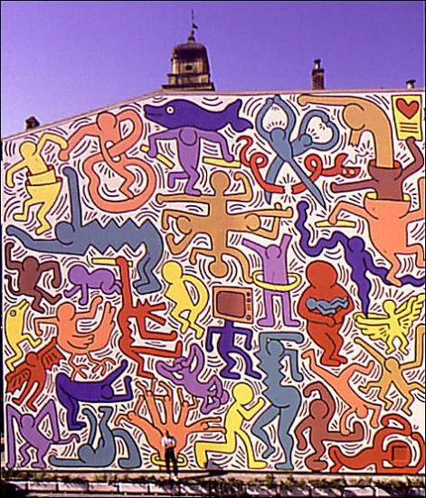 Keith Haring - Azegészvilág, 1989, Pisa, a Convento dei frati Servi di Maria külső fala.