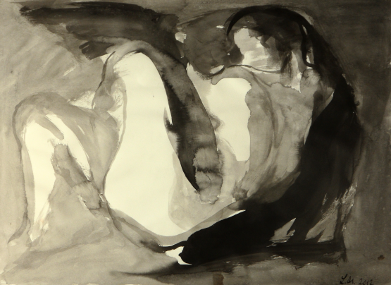 László Melinda: Éjszaka (2011), tus, papír, 29x40 cm