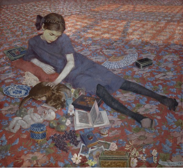 Felice Casorati: Bambina che gioca sul tappeto rosso