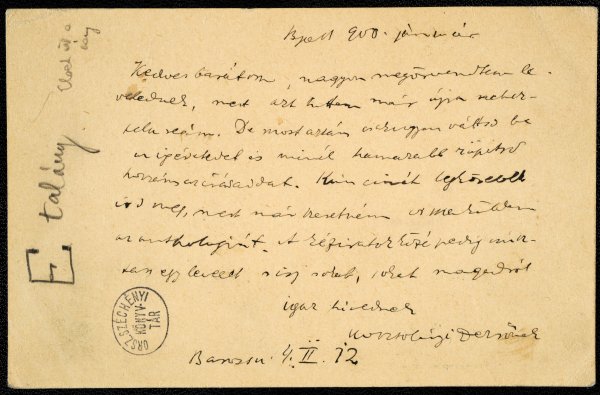 Kosztolányi levele Babitshoz 1908-ból