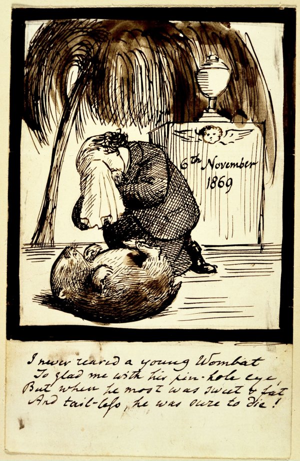 Dante Gabriel Rossetti: Death of a Wombat, 1869. Tus, papír. Forrás: Wikimedia Commons