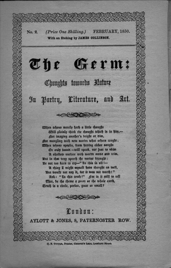 The Germ. A második szám címlapja, 1850. Forrás: Wikimedia Commons