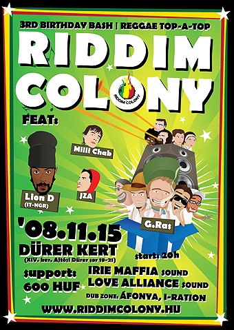 Riddim Colony zenekar 3 éves bulijának flyere